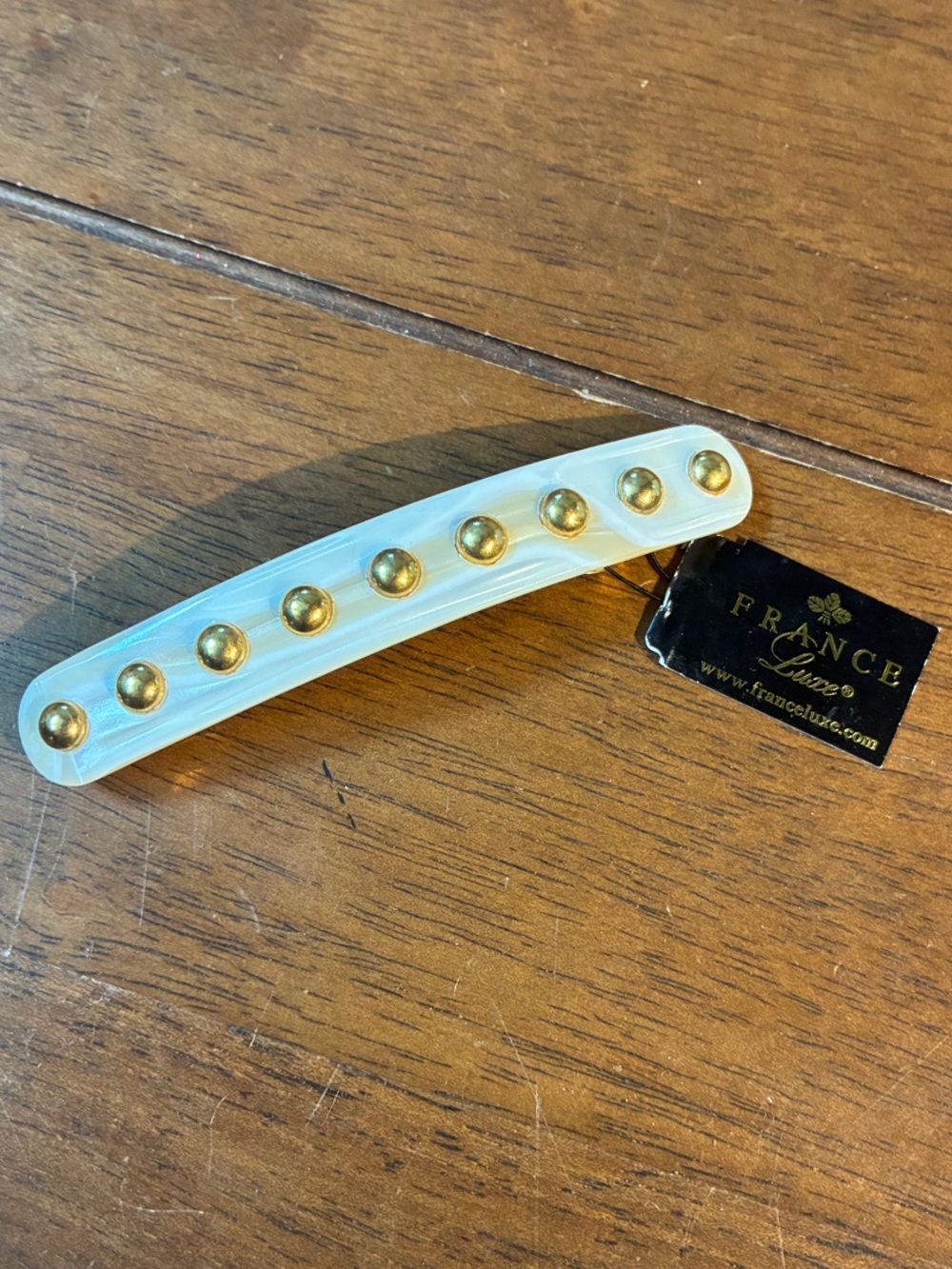 Classic Feminine Classy France Luxe Pearl White Barrette with Gold Studs NWT 💋